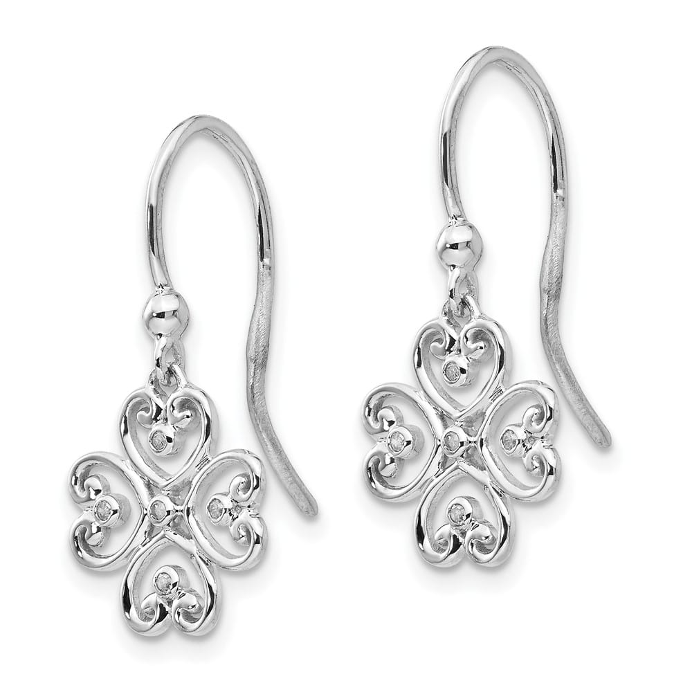 Sterling Silver White Diamond 4 Heart Shepherd Hook Dangle Earrings, view 2 of 7