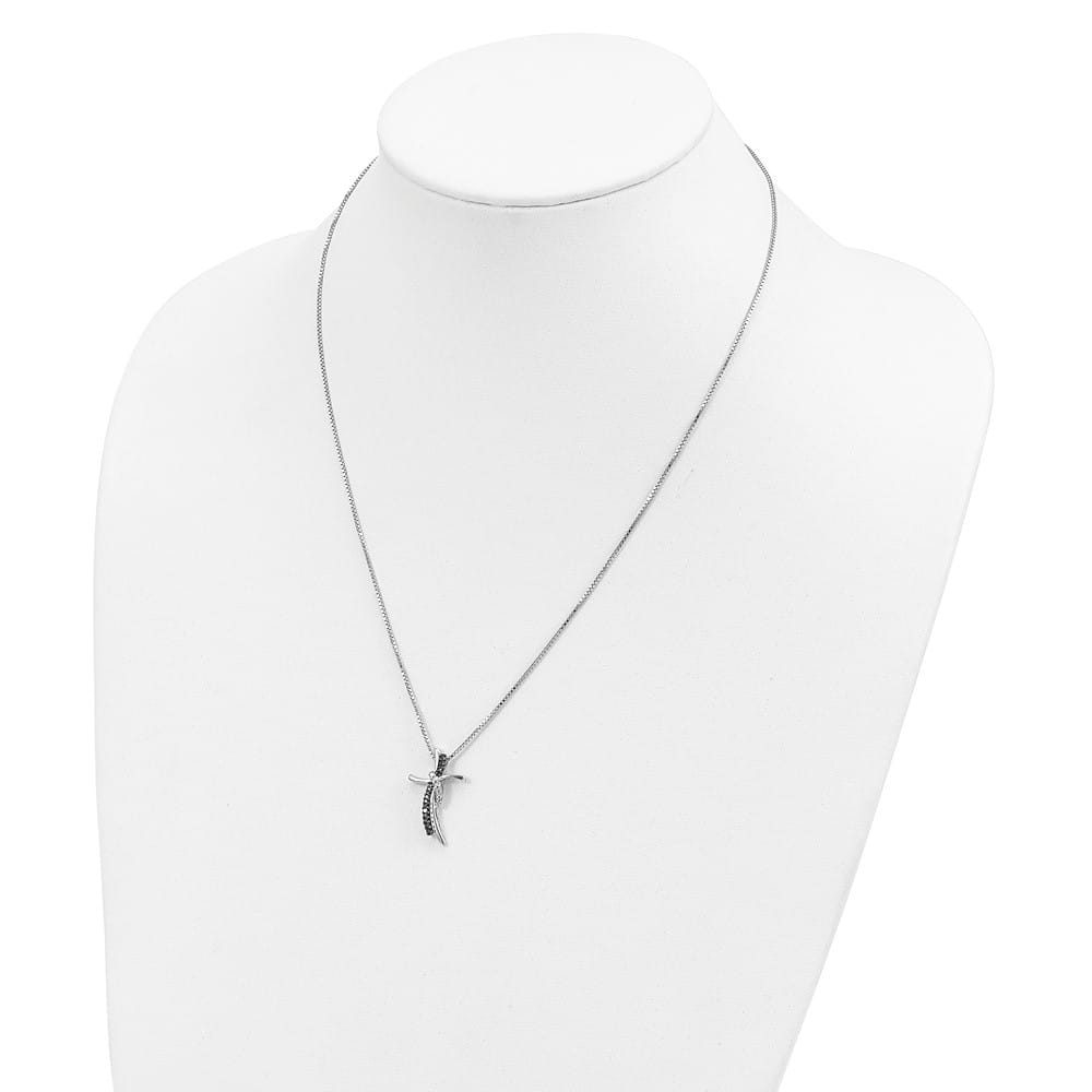 Sterling Silver White Diamond Cross 3 Stone Box Chain 18 inch Necklace