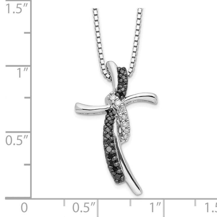 Sterling Silver White Diamond Cross 3 Stone Box Chain 18 inch Necklace