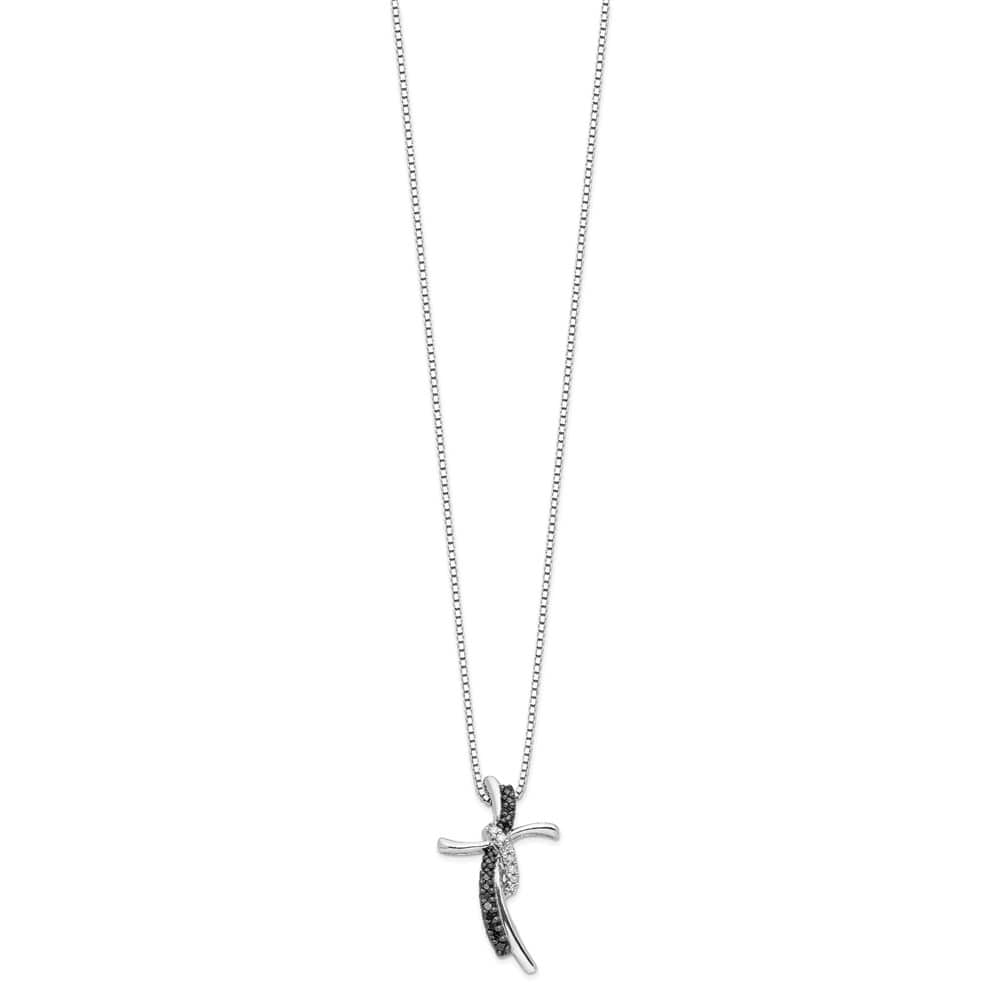 Sterling Silver White Diamond Cross 3 Stone Box Chain 18 inch Necklace