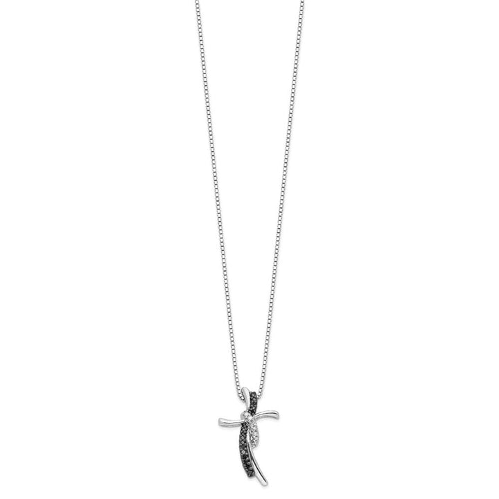 Sterling Silver White Diamond Cross 3 Stone Box Chain 18 inch Necklace