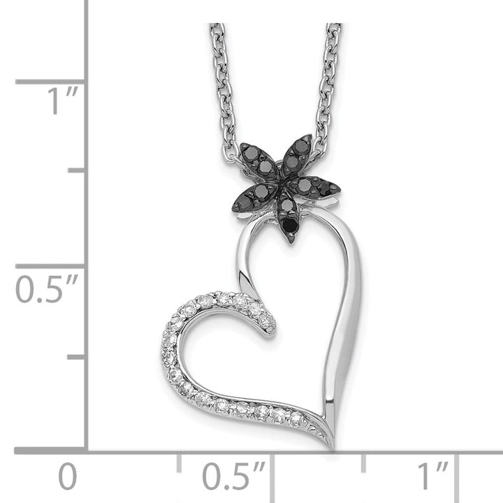 Sterling Silver White Diamond Heart with Flower 18 inch Necklace