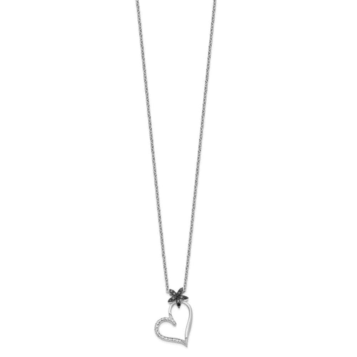 Sterling Silver White Diamond Heart with Flower 18 inch Necklace