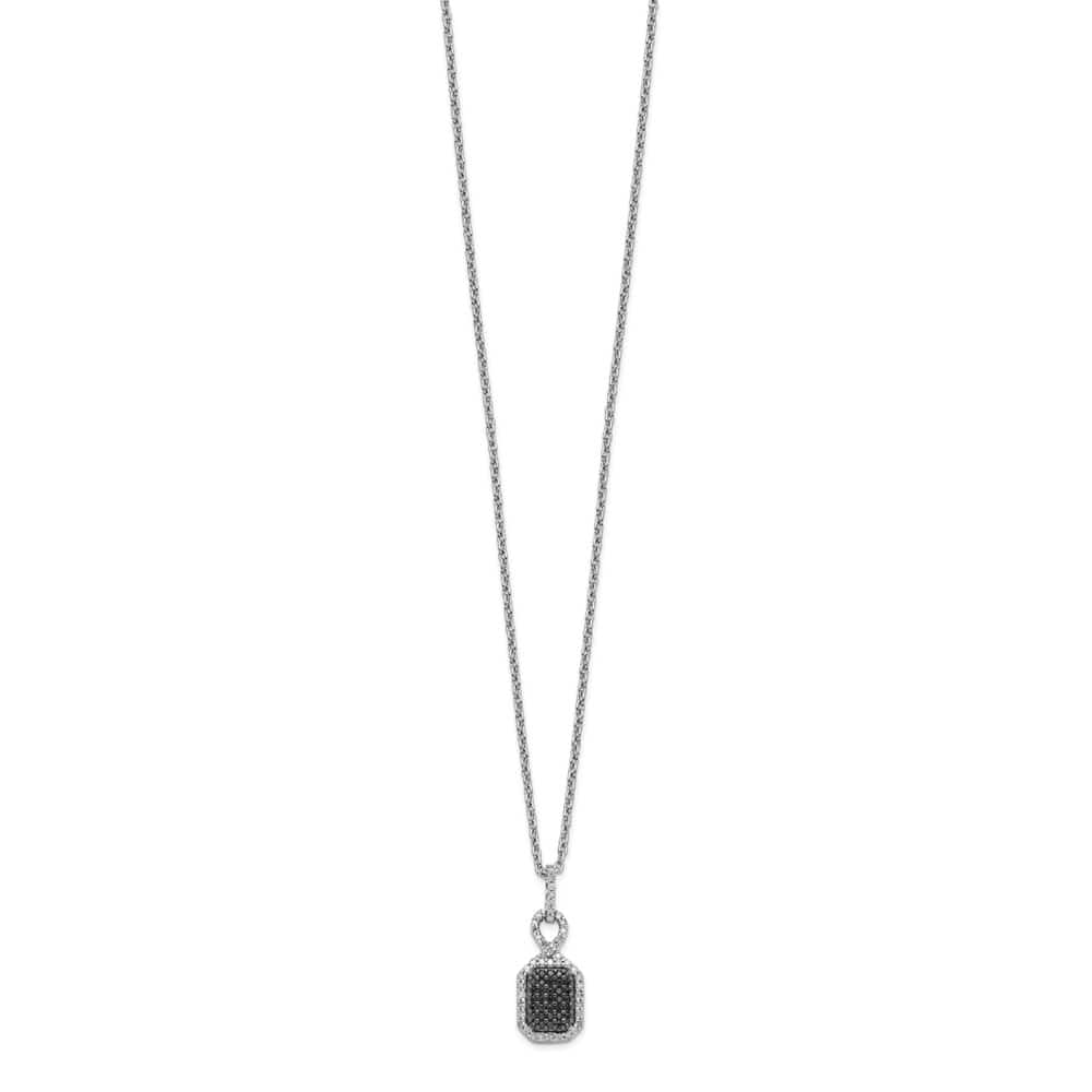 Sterling Silver White Diamond Rectangle 18 inch Necklace