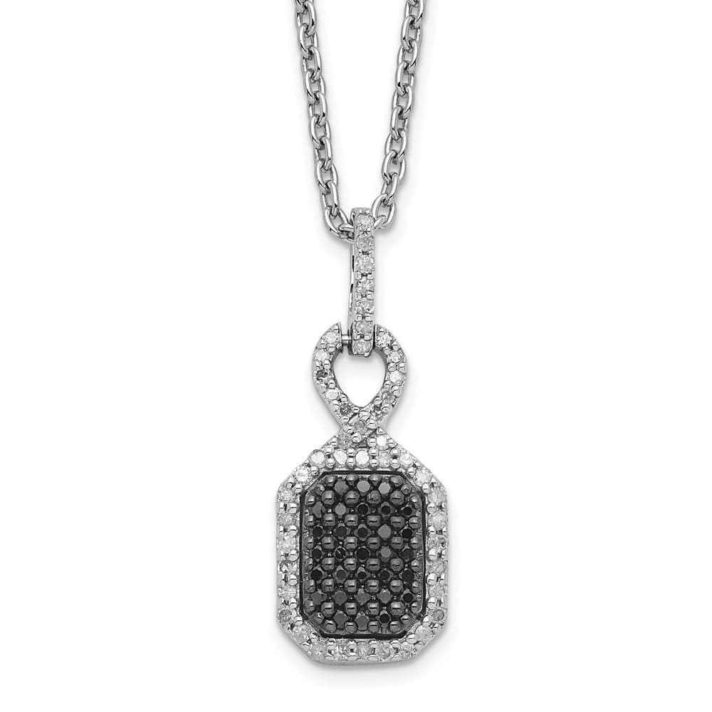 Sterling Silver White Diamond Rectangle 18 inch Necklace