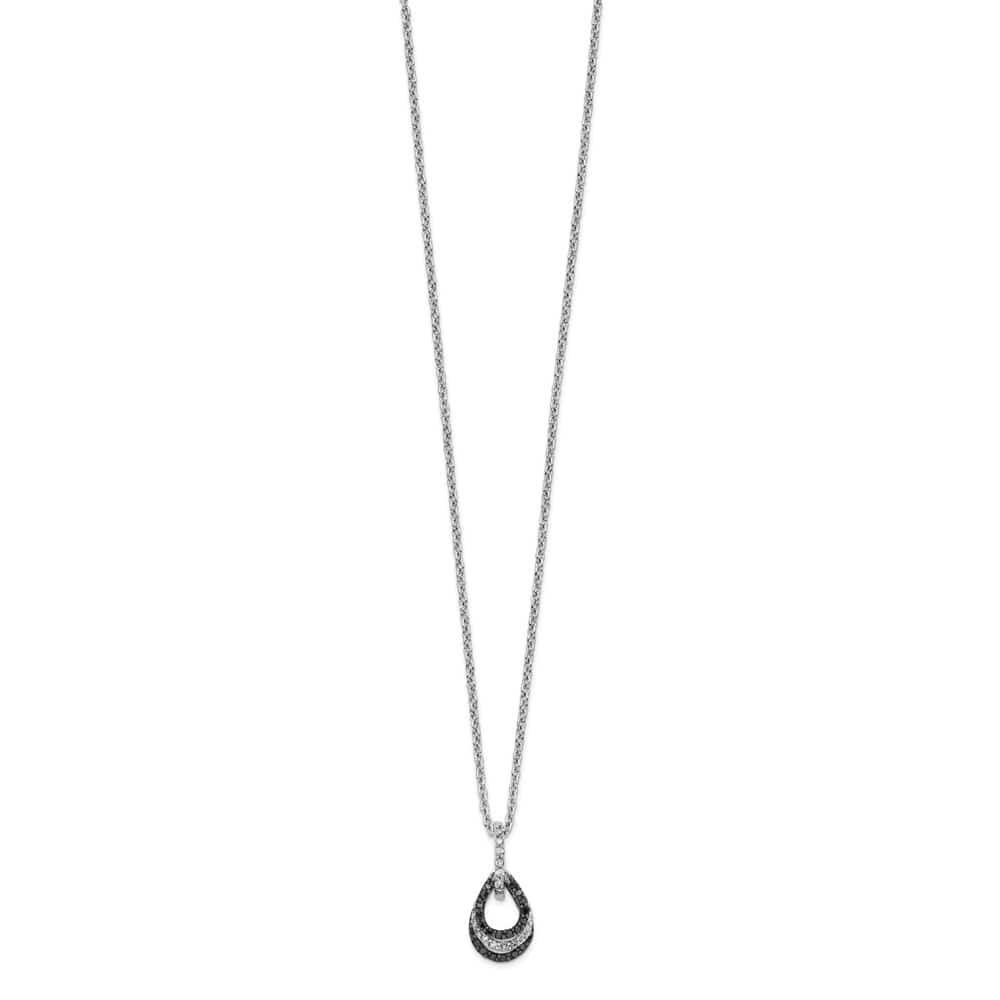 Sterling Silver White Diamond Teardrop Pendant 18 inch Necklace