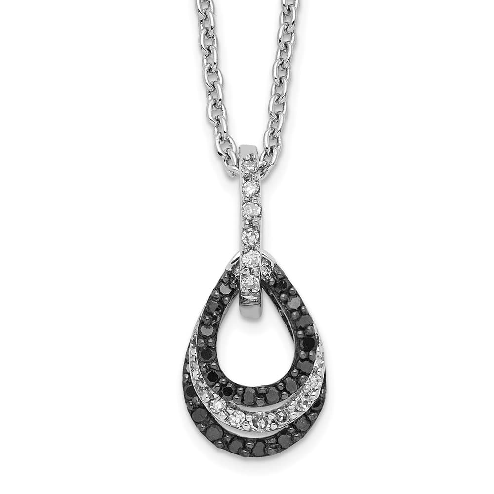 Sterling Silver White Diamond Teardrop Pendant 18 inch Necklace