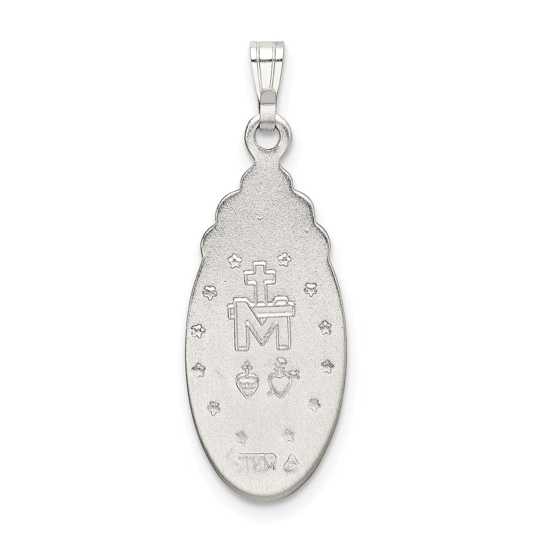 Sterling Silver White Epoxy and Crystal Miraculous Medal Pendant