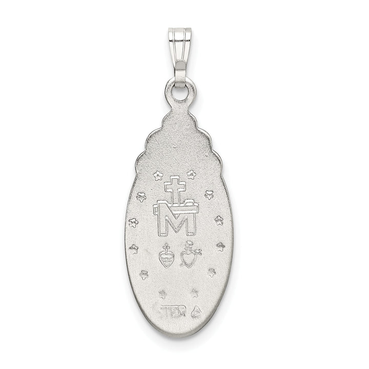 Sterling Silver White Epoxy and Crystal Miraculous Medal Pendant