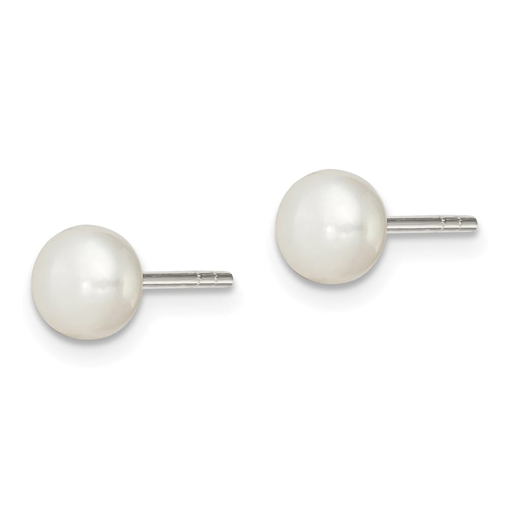 Sterling Silver White Freshwater Cultured Pearl 5-6mm Button Earrings, view 2 of 4