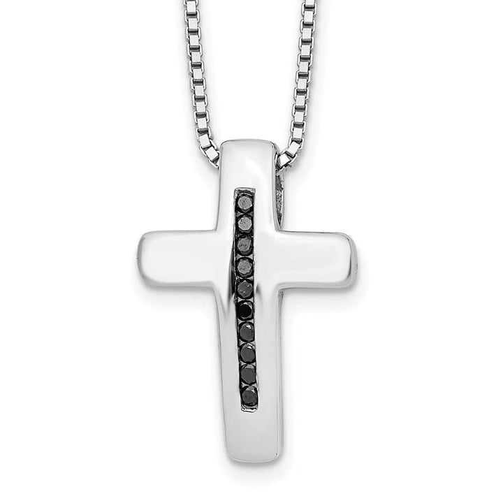 Sterling Silver White Ice Black Diamond Cross 20 inch Necklace