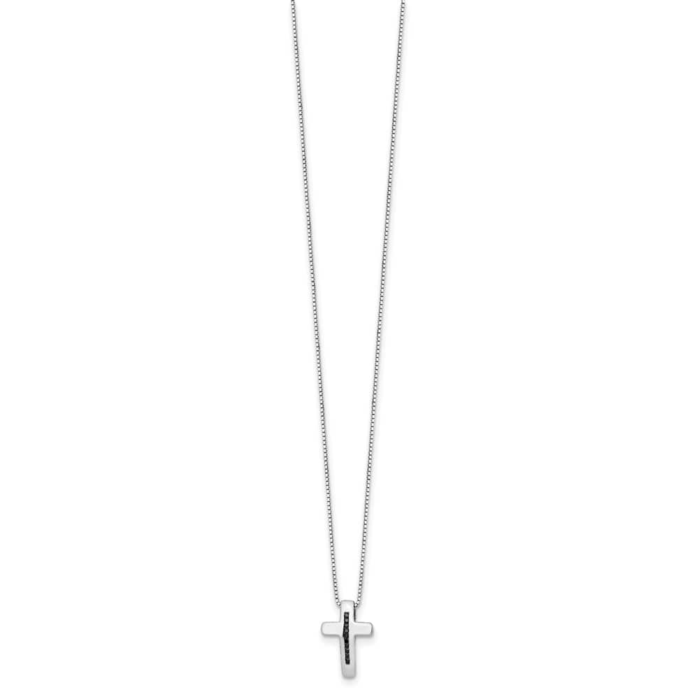 Sterling Silver White Ice Black Diamond Cross 20 inch Necklace