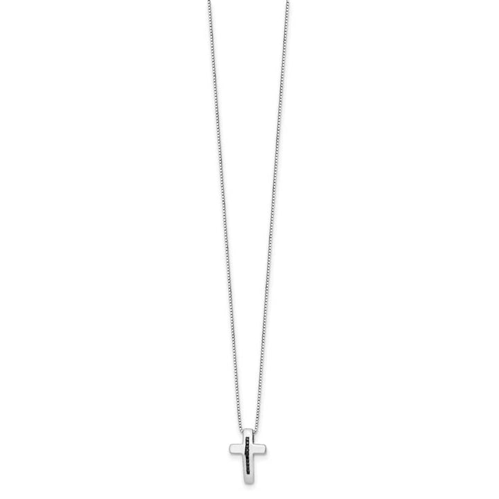 Sterling Silver White Ice Black Diamond Cross 20 inch Necklace