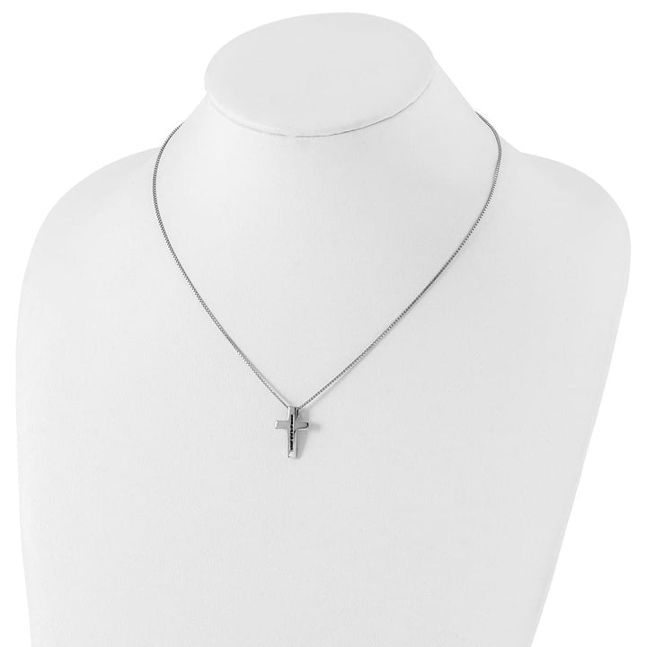 Sterling Silver White Ice Black Diamond Cross 20 inch Necklace