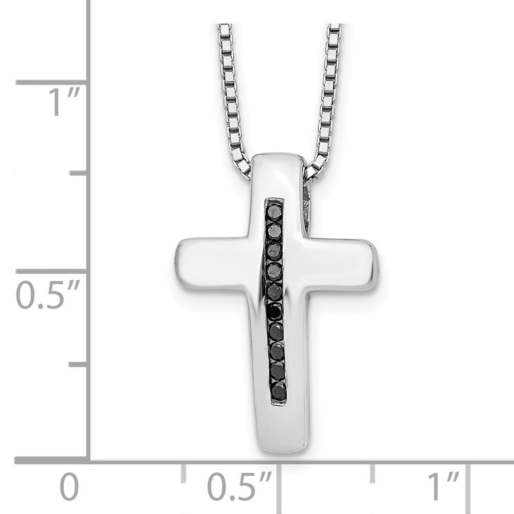 Sterling Silver White Ice Black Diamond Cross 20 inch Necklace