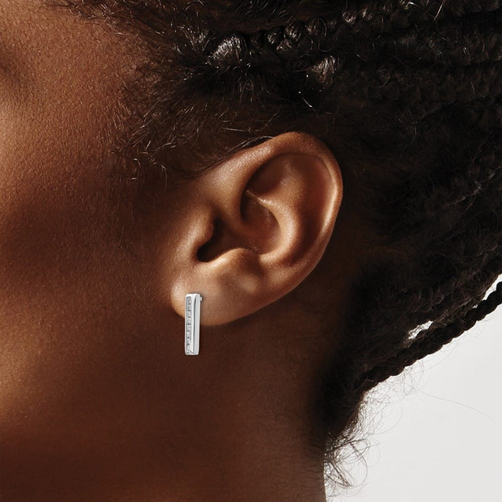 Sterling Silver White Ice Chanel-set Diamond Post Drop Earrings, view 3 of 7