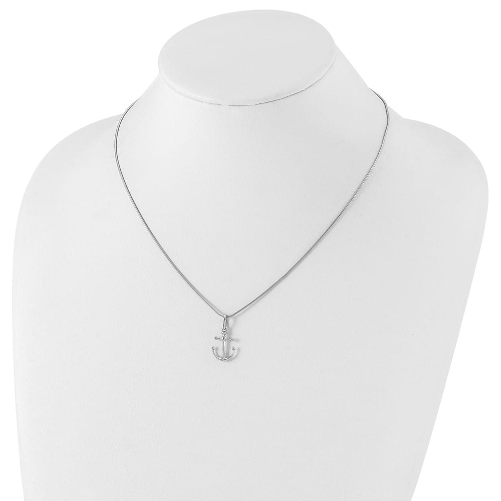 Sterling Silver White Ice Diamond Anchor 20 inch Necklace
