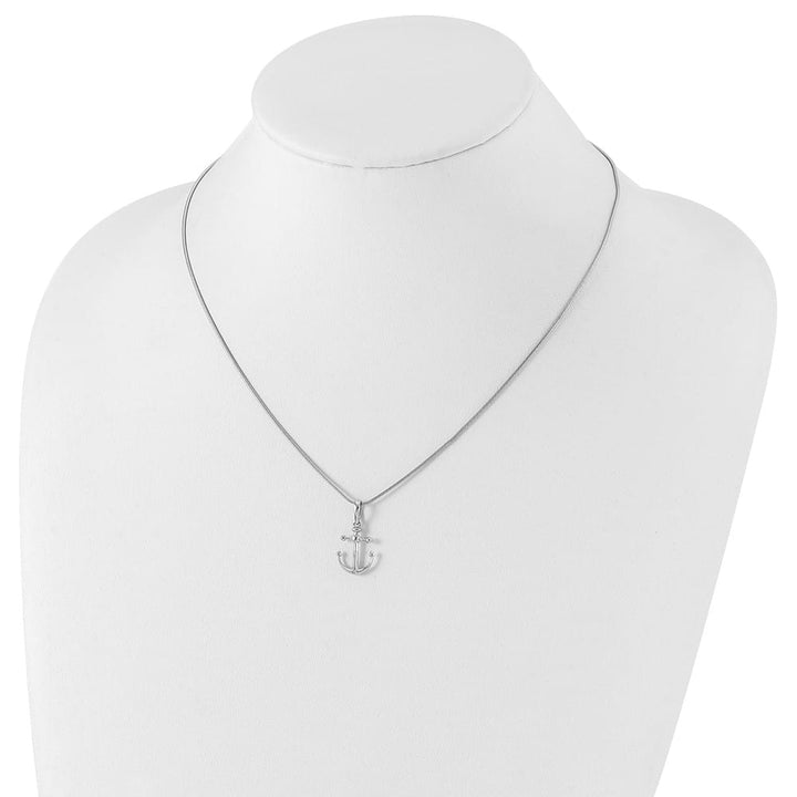 Sterling Silver White Ice Diamond Anchor 20 inch Necklace