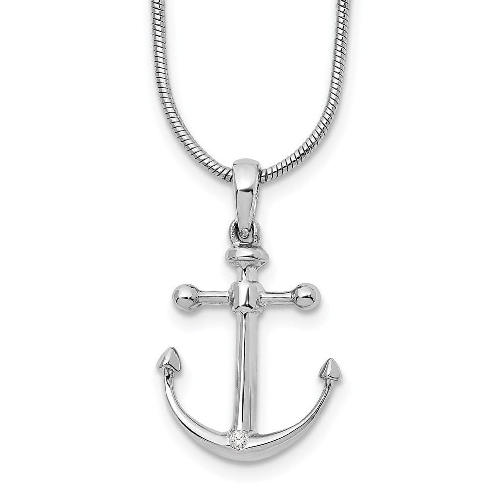 Sterling Silver White Ice Diamond Anchor 20 inch Necklace