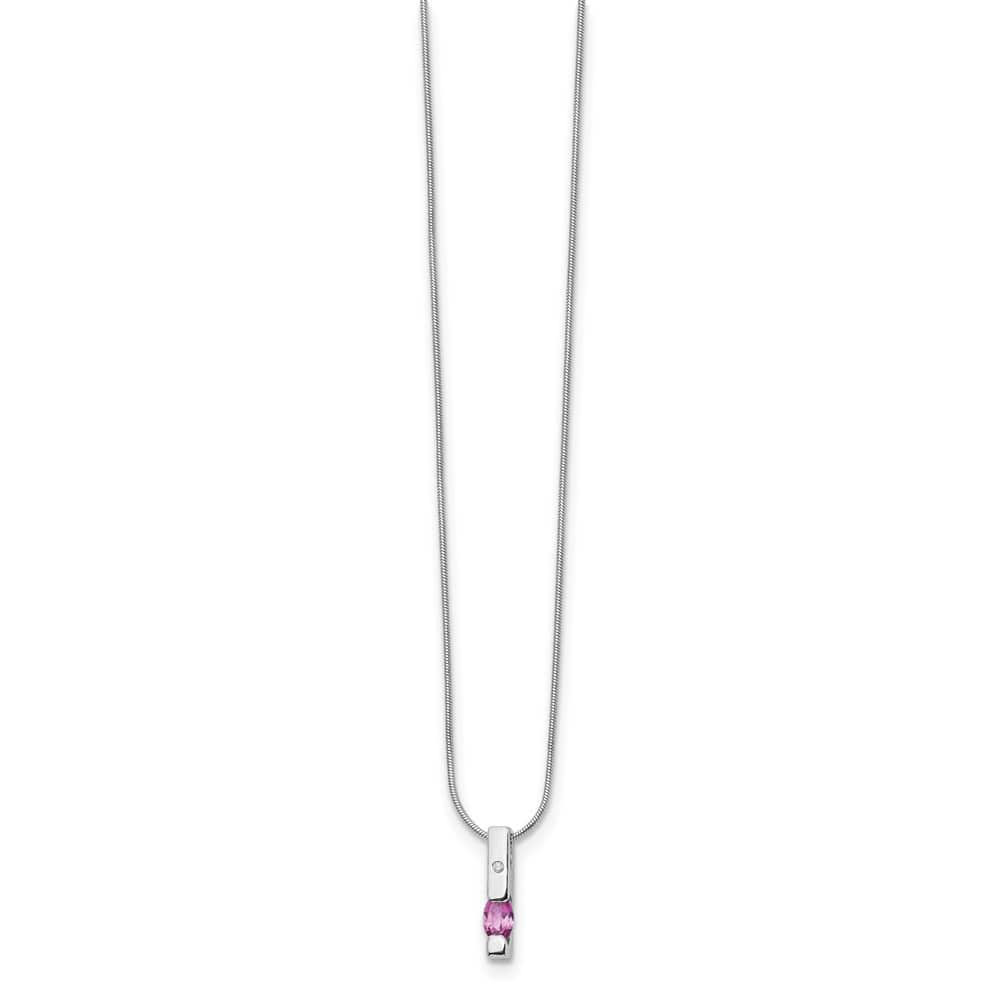 Sterling Silver White Ice Diamond and Pink Tourmaline 20 inch Necklace