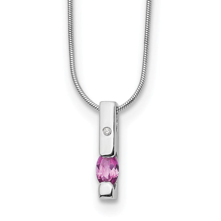 Sterling Silver White Ice Diamond and Pink Tourmaline 20 inch Necklace