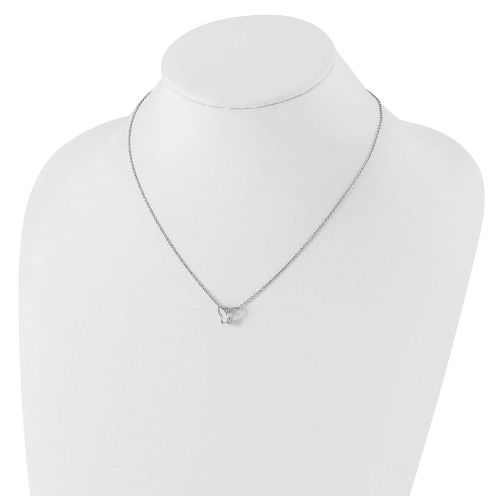 Sterling Silver White Ice Diamond Butterfly 10x10 mm 20 inch Necklace