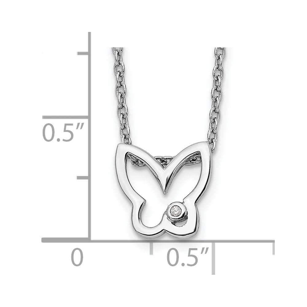 Sterling Silver White Ice Diamond Butterfly 10x10 mm 20 inch Necklace