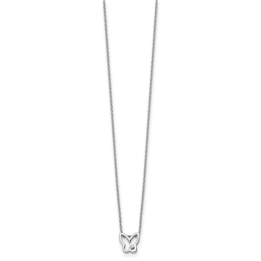 Sterling Silver White Ice Diamond Butterfly 10x10 mm 20 inch Necklace