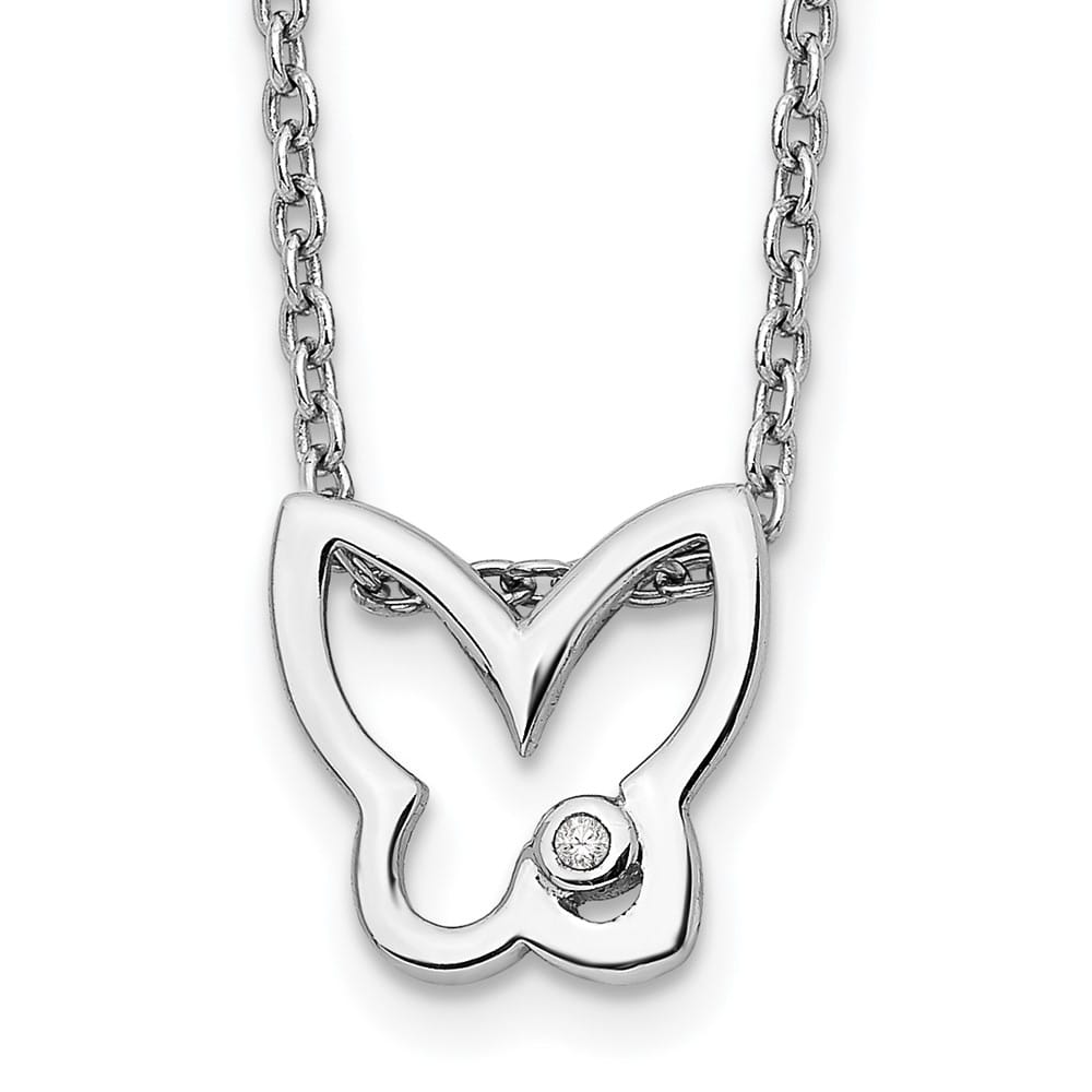 Sterling Silver White Ice Diamond Butterfly 10x10 mm 20 inch Necklace