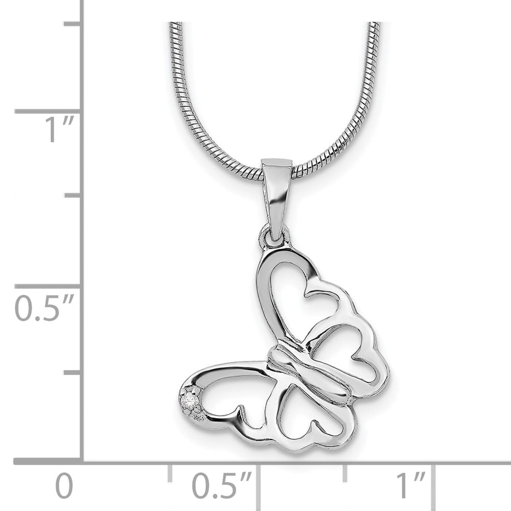 Sterling Silver White Ice Diamond Butterfly 23x16 mm 20 inch Necklace