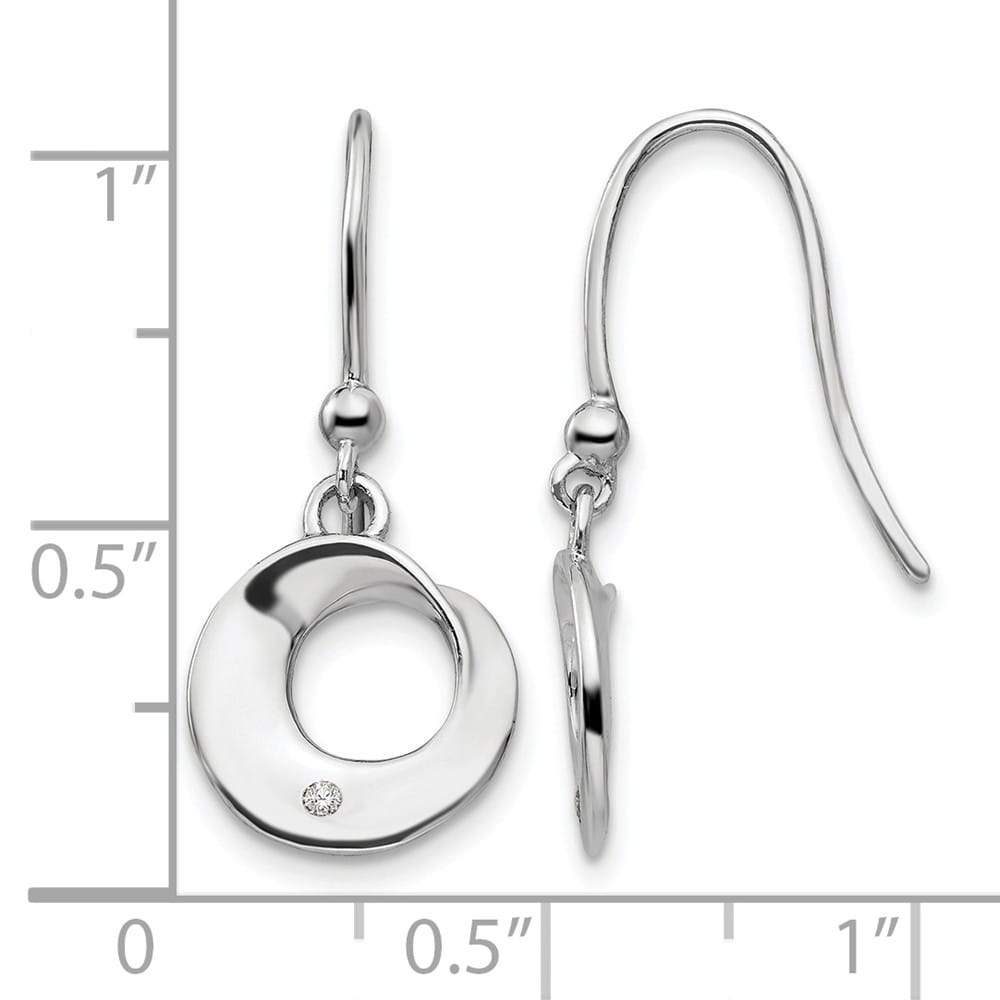 Sterling Silver White Ice Diamond Circle Shepherd Hook Dangle Earrings, view 4 of 7