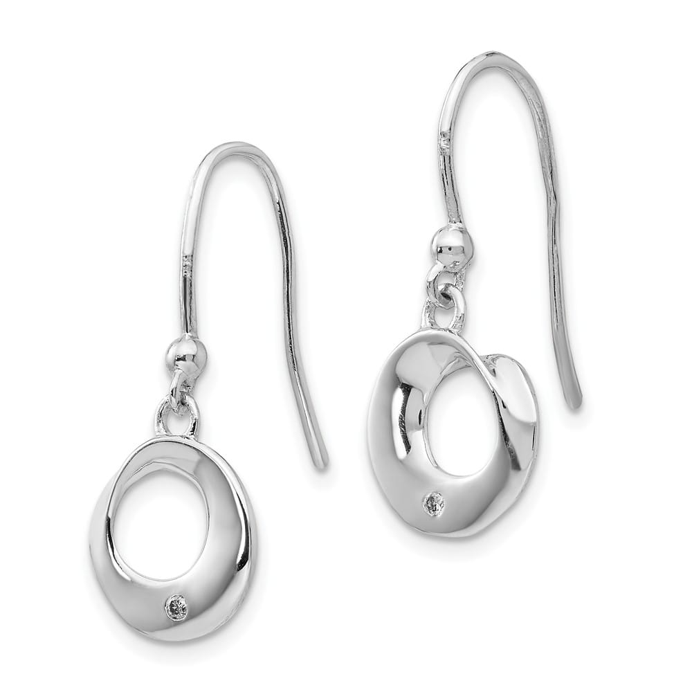 Sterling Silver White Ice Diamond Circle Shepherd Hook Dangle Earrings, view 2 of 7