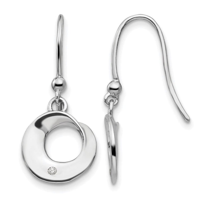 Sterling Silver White Ice Diamond Circle Shepherd Hook Dangle Earrings, view 1 of 7