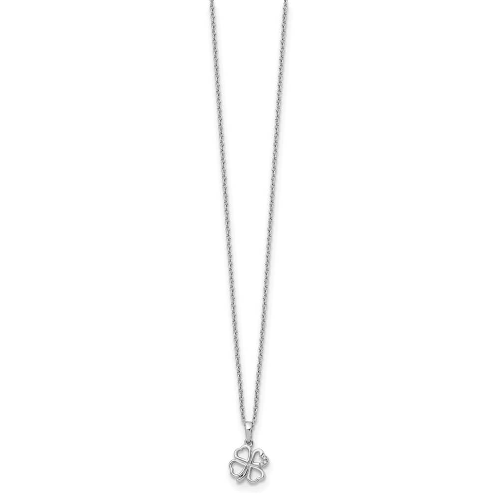 Sterling Silver White Ice Diamond Clover 20 inch Necklace