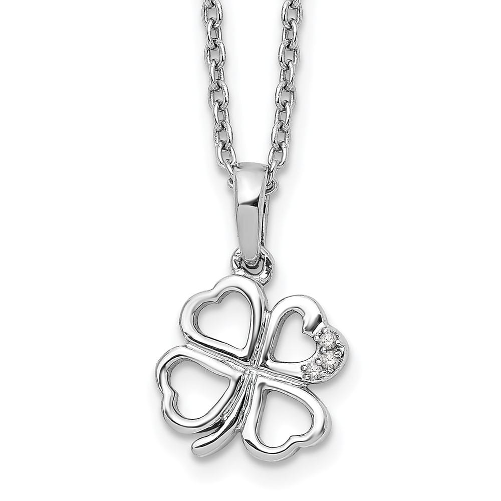 Sterling Silver White Ice Diamond Clover 20 inch Necklace