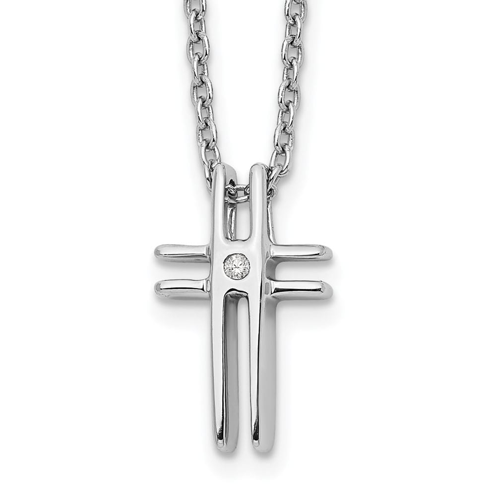 Sterling Silver White Ice Diamond Cross 20 inch Necklace