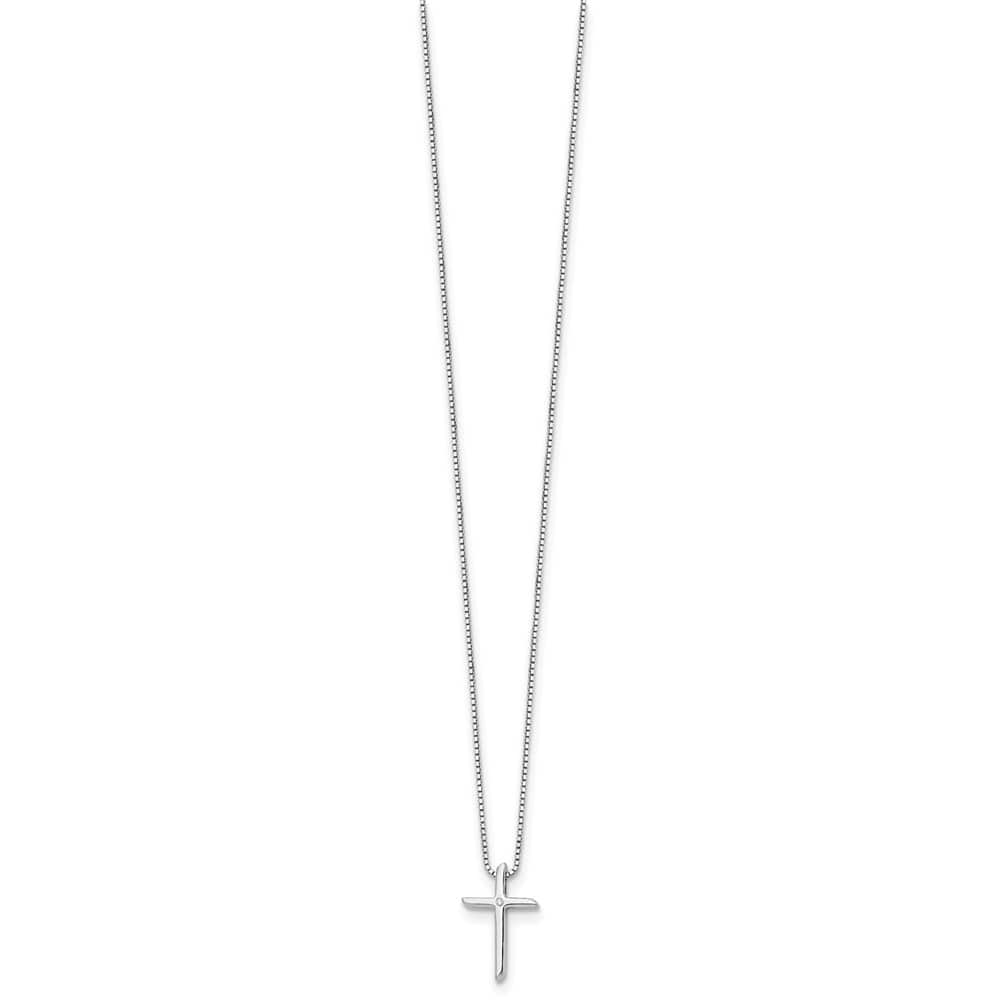Sterling Silver White Ice Diamond Cross Box Chain 20 inch Necklace