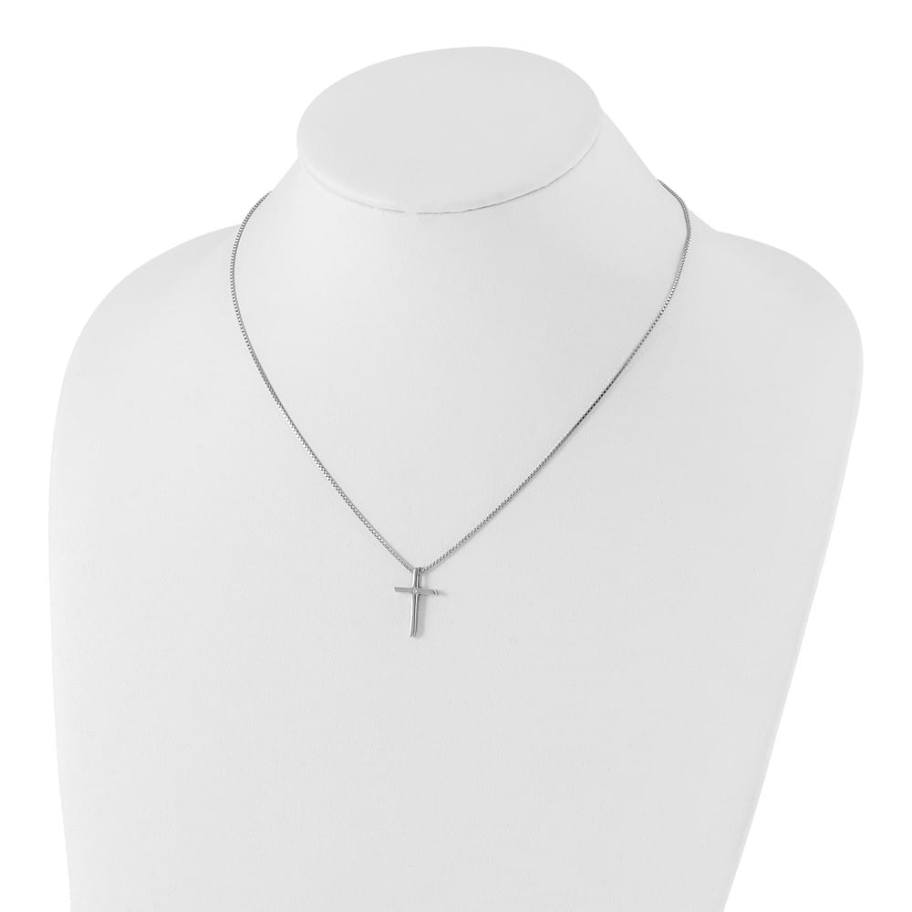 Sterling Silver White Ice Diamond Cross Box Chain 20 inch Necklace