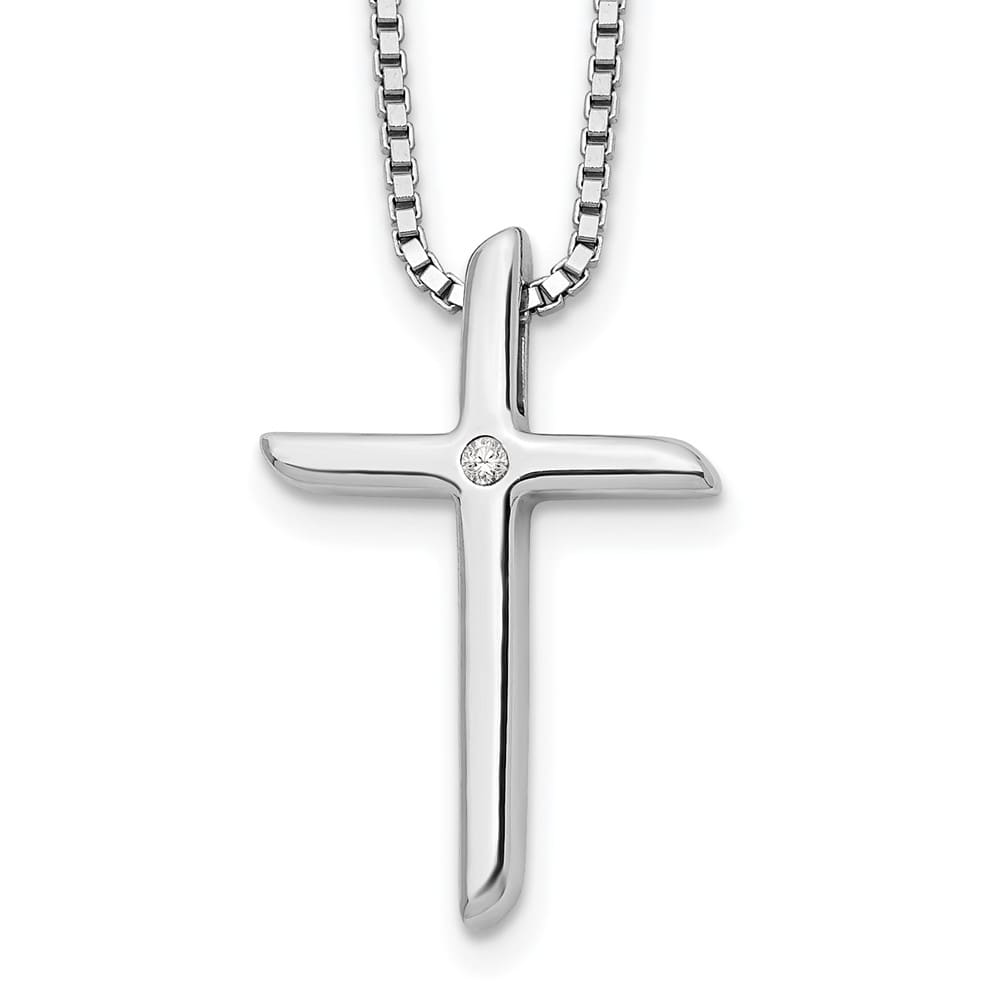 Sterling Silver White Ice Diamond Cross Box Chain 20 inch Necklace