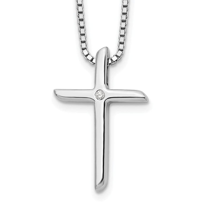 Sterling Silver White Ice Diamond Cross Box Chain 20 inch Necklace