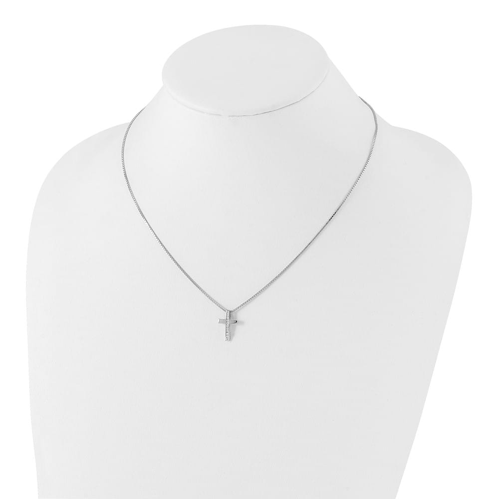 Sterling Silver White Ice Diamond Cross Slide Pendant 20 inch Necklace