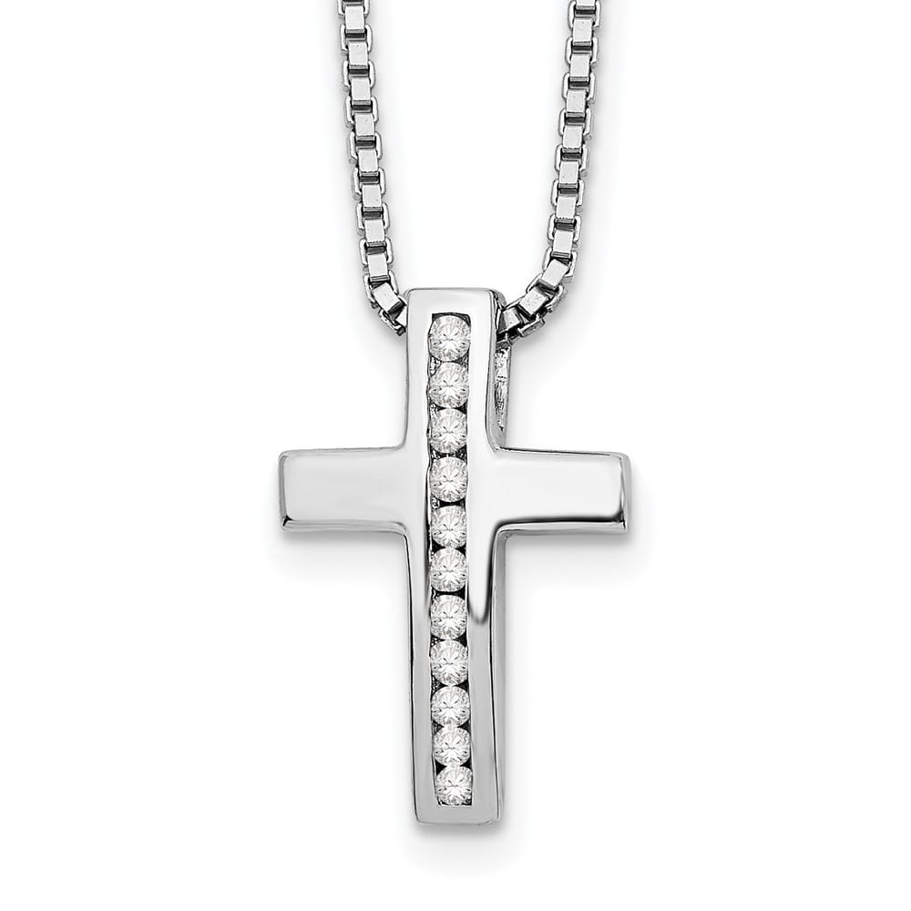 Sterling Silver White Ice Diamond Cross Slide Pendant 20 inch Necklace