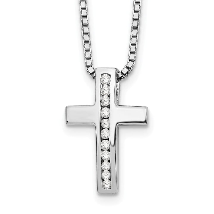Sterling Silver White Ice Diamond Cross Slide Pendant 20 inch Necklace