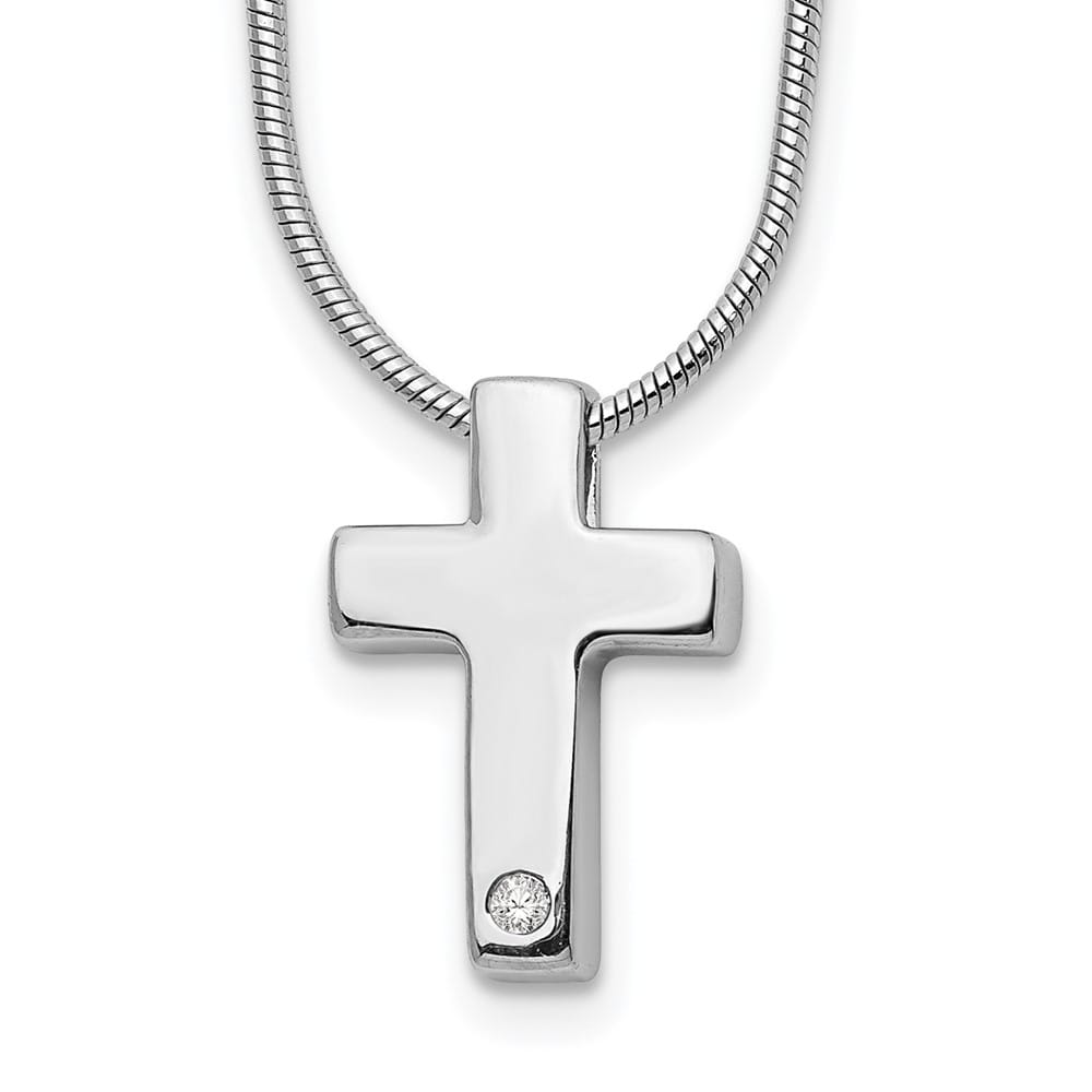 Sterling Silver White Ice Diamond Cross Snake Chain 20 inch Necklace