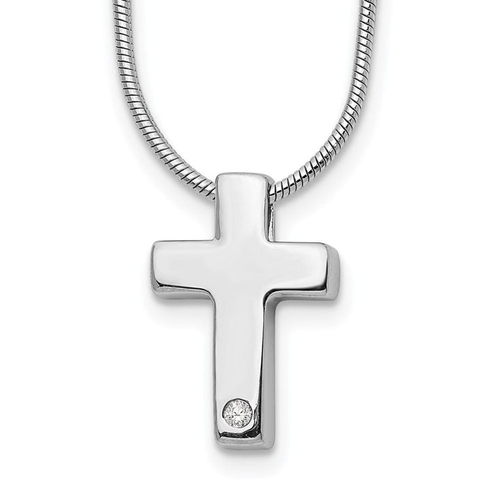 Sterling Silver White Ice Diamond Cross Snake Chain 20 inch Necklace
