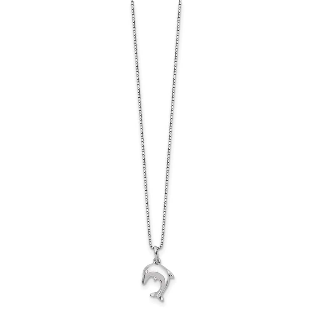 Sterling Silver White Ice Diamond Dolphin 18 inch Necklace