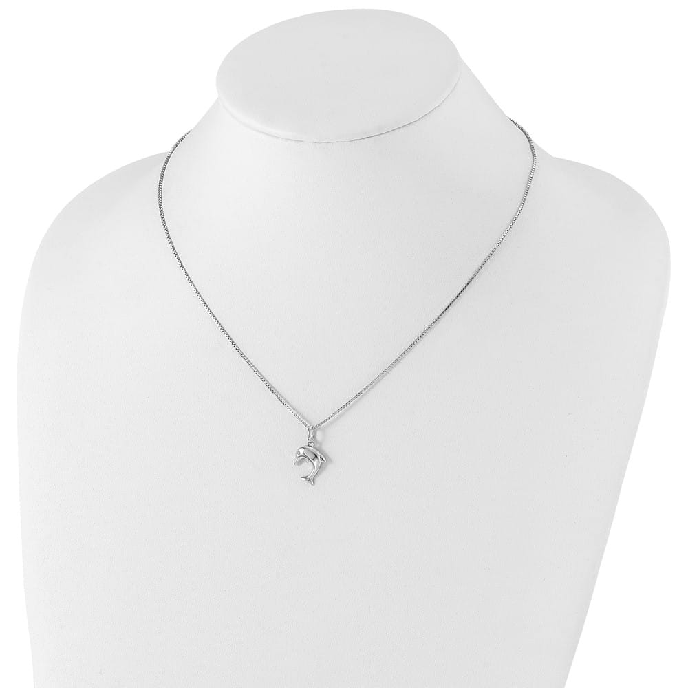 Sterling Silver White Ice Diamond Dolphin 18 inch Necklace