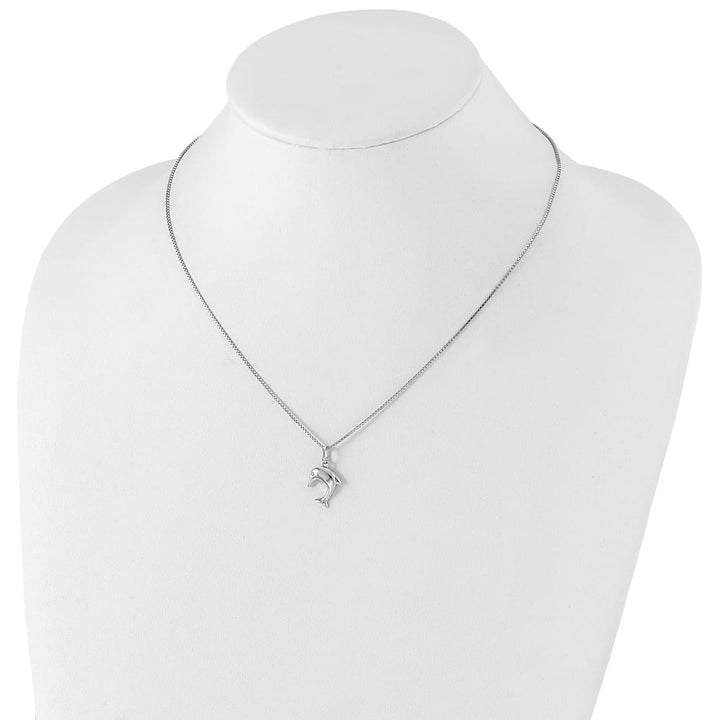 Sterling Silver White Ice Diamond Dolphin 18 inch Necklace