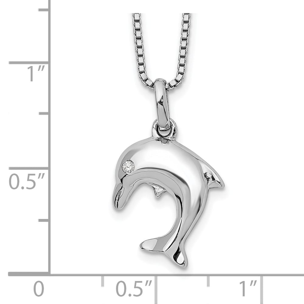 Sterling Silver White Ice Diamond Dolphin 18 inch Necklace