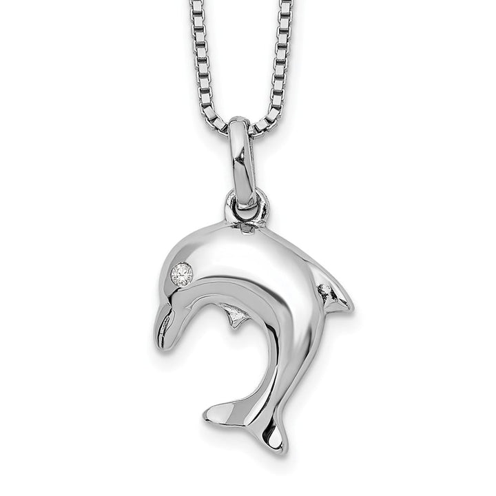 Sterling Silver White Ice Diamond Dolphin 18 inch Necklace
